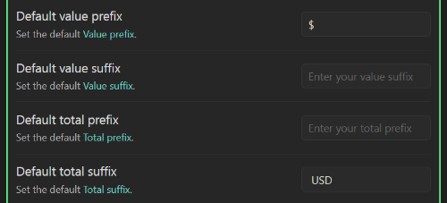 Prefix and Suffix Settings